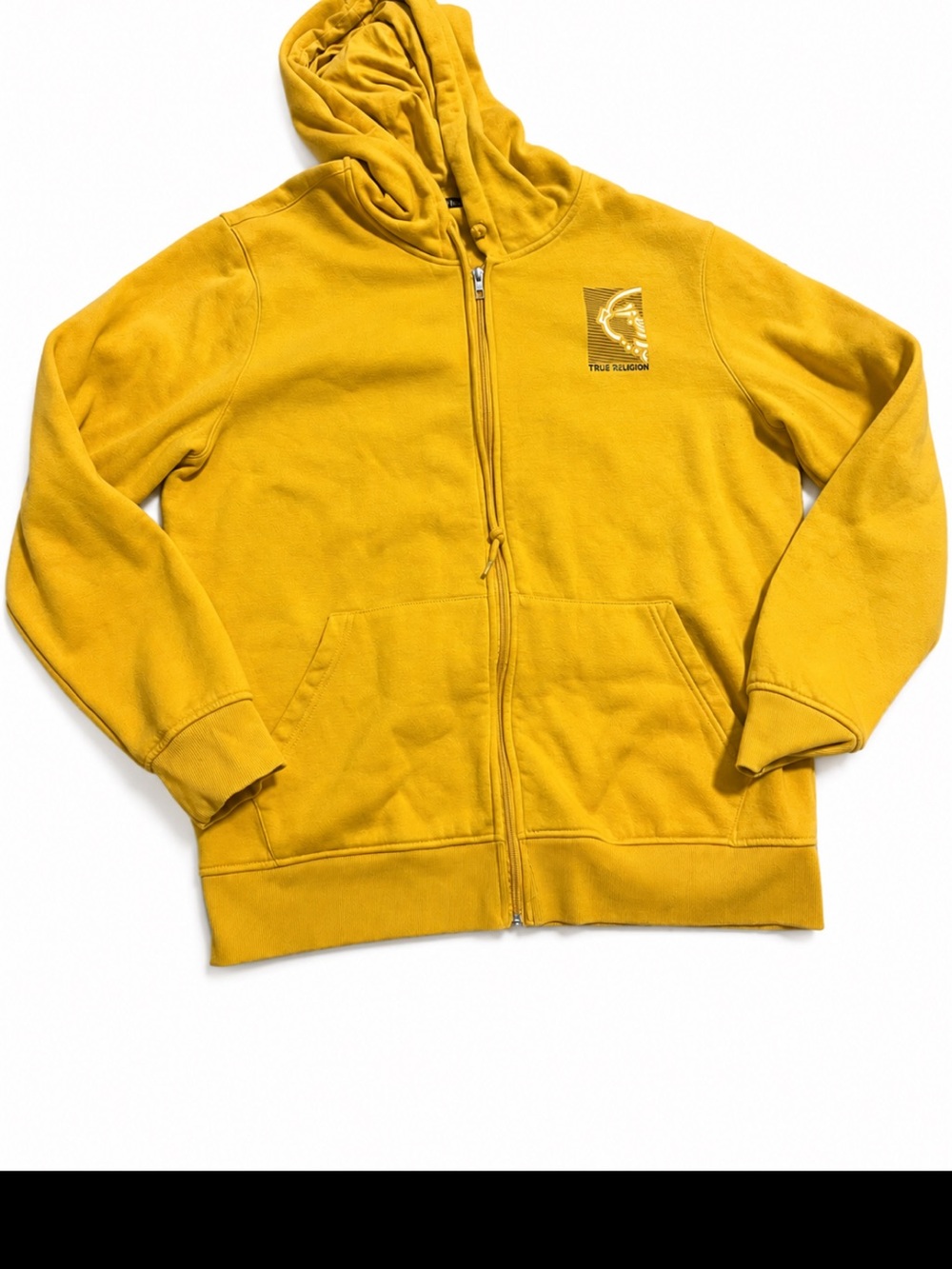 True Religion Men’s XL Mustard Yellow Buddha Graphic Full Zip Hoodie Y2K